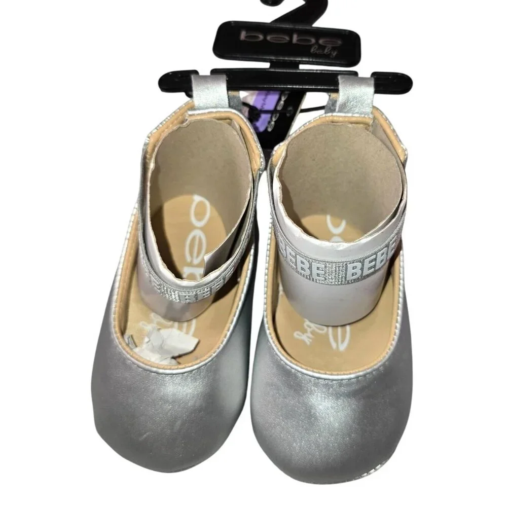 New Bebe Baby Girl Silver Shoes Size 4 (9-12 M) - Picture 4 of 5